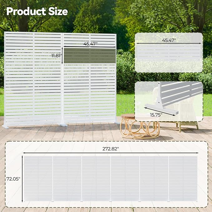 Privacy Screen Outdoor Freestanding Fence Panel, 72" H×47" W HDPE Decorative Screen Panel with Stand & 6 Panel, Air Conditioner Fence, Privacy Panels for Patio, Balcony, Garden, Backyard