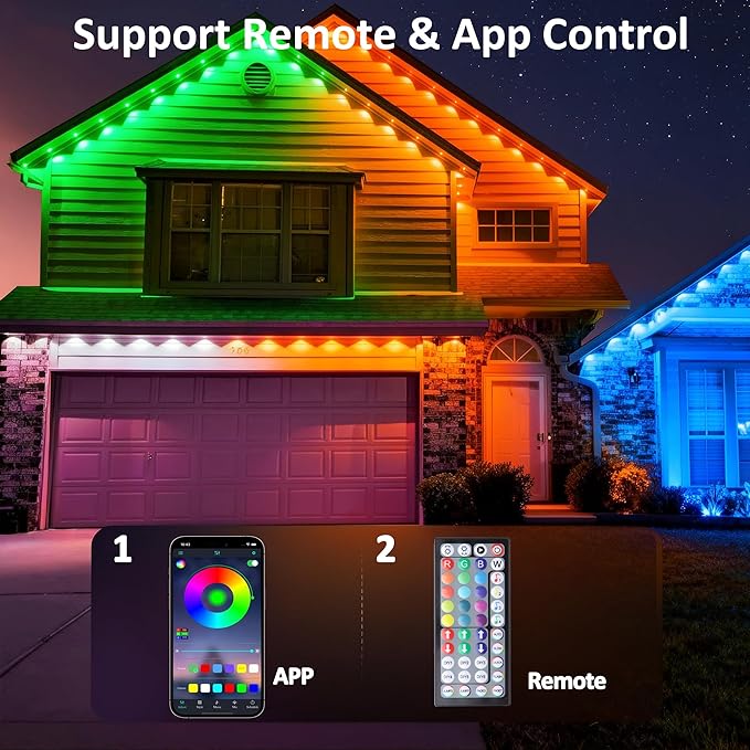 RGB Permanent Outdoor Lights, 500FT Smart LED Eaves Lights with APP & Remote Control, IP67 Waterproof Outdoor String Lights for Christmas, Halloween,Party, Garden, Patio, House Decor(2 Rolls of 250FT)
