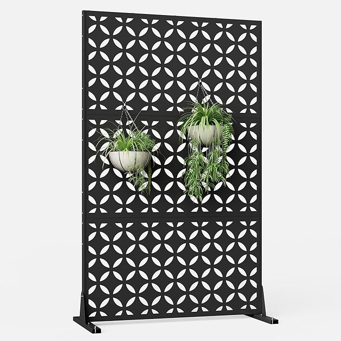 Metal Privacy Screen for Outdoor Freestanding Privacy Screens, 72" H x 44" W Decorative Privacy Wall Panels with Stand, Patio Balcony Screens for Outside Outdoor Divider Deck Porch Garden and Indoor