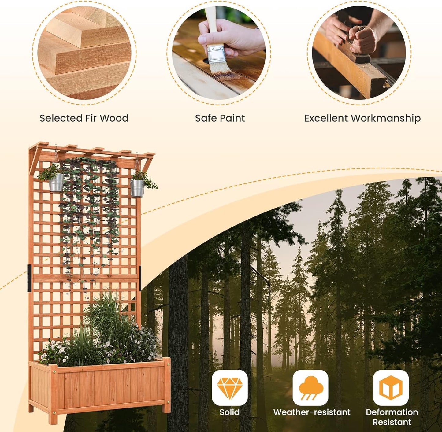 Giantex Raised Garden Bed with Trellis & Roof, 72.5" Wooden Garden Bed, High Trellis for Plant Flower Climbing Pot Hanging, Indoor & Outdoor Planter Box for Yard, Garden, Balcony