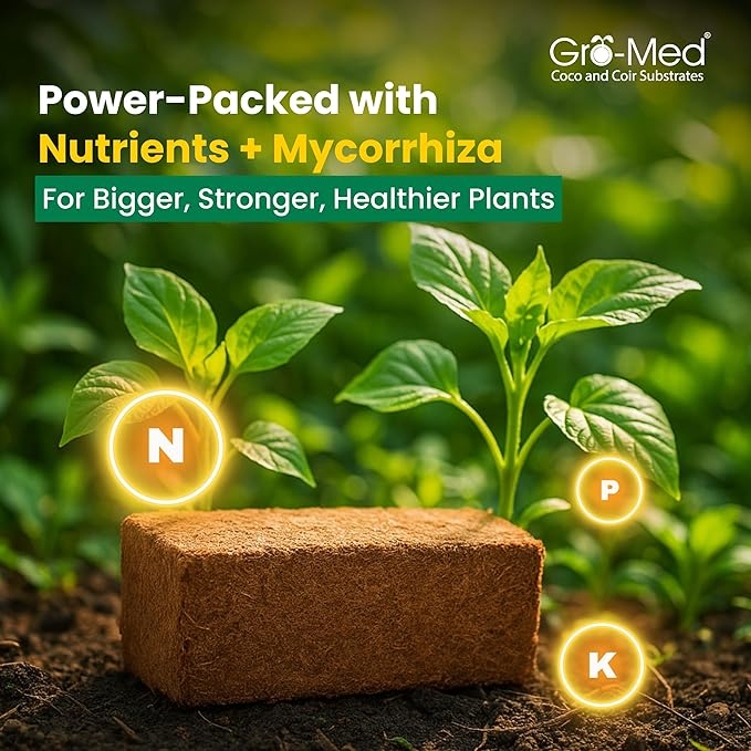 Gro-Med Coco Coir Brick 2s Pack – 1.4 lb Each,Expands to 20 Quarts, Enriched with NPK, Organic Potting Soil Mix for Plants, Seed Starting,Herbs,Flowers and Ideal Reptile Bedding for Snakes & Terrarium