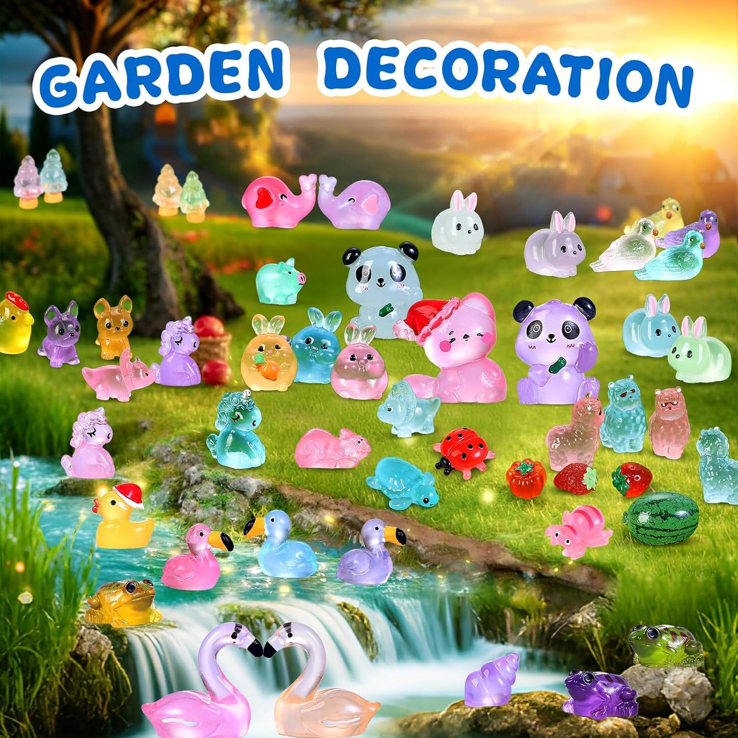 130pcs Luminous Mini Resin Animals Figures to Hide Miniature Figurines Glow in The Dark for Miniature Fairy Garden Accessories Micro Landscape Aquarium Ornaments Kit Dollhouse Decor Crafts
