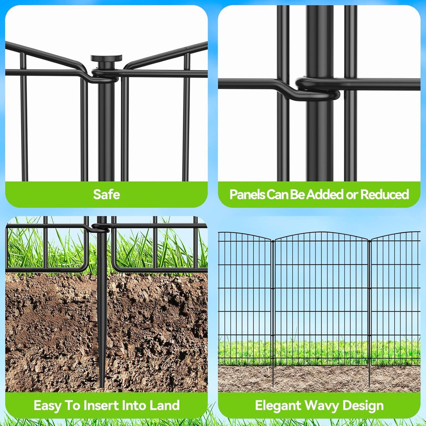 INJOPEXI Decorative Garden Fence 12 Panels 23.6ft (L)×36in (H) Garden Fences with 12 Panels Rustproof Wire No Dig Rabbit Animal Barrier Fencing Rabbit Dog Fence for Yard Patio Outdoor - Without Gate