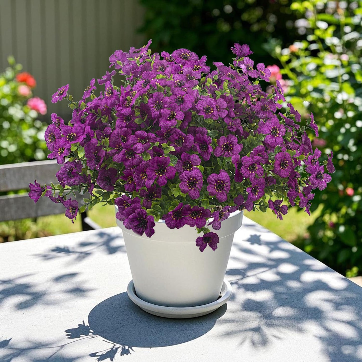 Artificial Fake Flowers for Outdoor Spring Decoration, 16 Bundles Faux Silk Colorful UV Resistant Realistic for Outside Porch Patio Home Yard Garden Planters Pots Window Box (Light Purple)