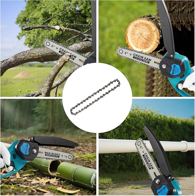 6 IN Chainsaw Chains, Chainsaw Blades 4 Pieces - 1/4" LP Pitch, .043" Gauge, 37 Drive Links, Replacement Chainsaw Chain Accessories for All 6 IN Cordless Electric Mini Chainsaws