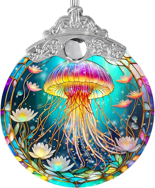 Stained Glass Suncatcher, Jocidea Jellyfish Ornament, Christmas Ornaments, Holidays Ornaments, Christmas Tree Decor, Jellyfish Decor for Home, Jellyfish Gifts