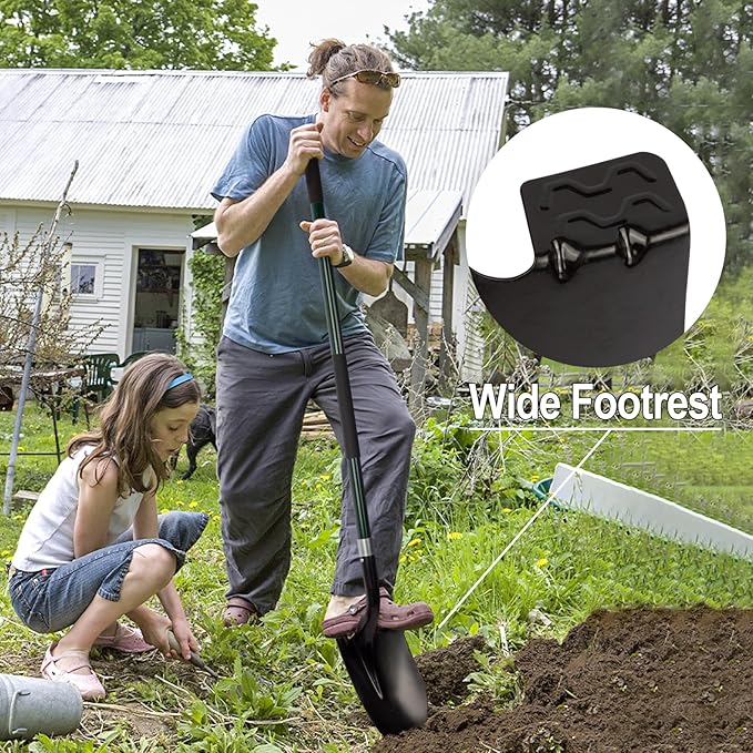 VNIMTI Heavy Duty Gardening Shovel, 56 Inch Round Blade with Fiberglass Handle (Green)