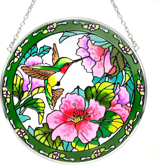 Suncatcher Stained Glass,100% Stained Glass Window Hanging,Hummingbird Sun Catchers Indoor Window Decor,Suncatchers for Windows Hanging, Stained Glass suncatcher Gifts for Women、Christmas (6.5 inch)