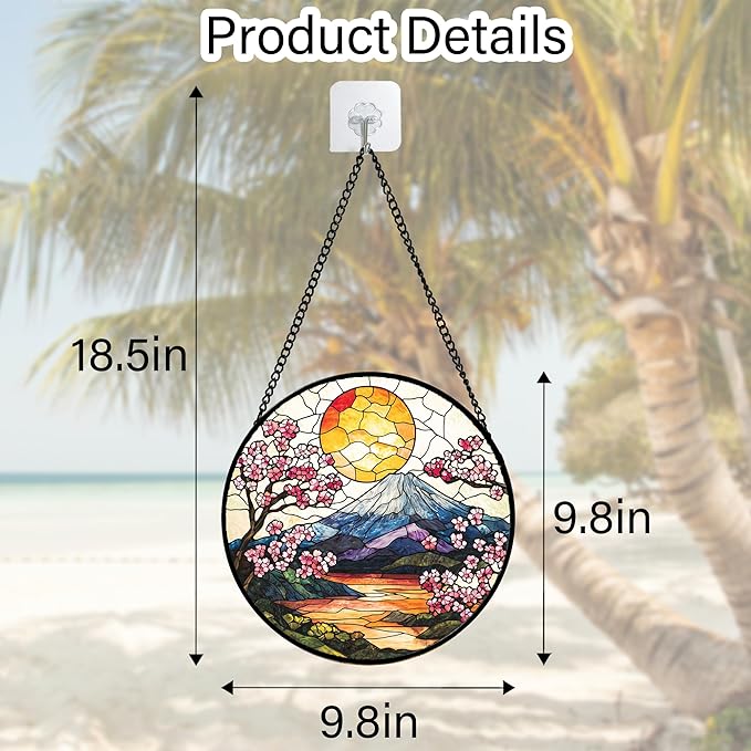 Stained Glass Window Hanging, Sun Blooming Cherry Blossoms Suncatcher Diamond Glass Panel Sun Catchers Decor for Birthday for Women, Men, Wife, Aunt, and Mom 9.8 in