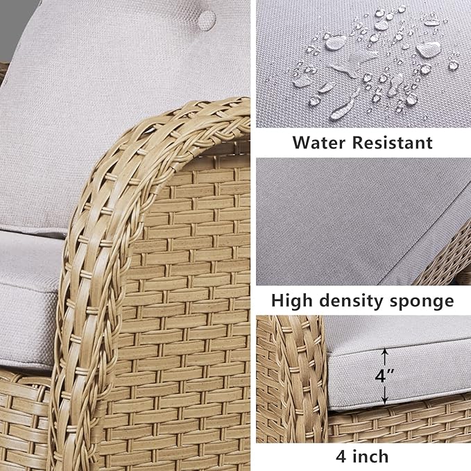 HUMMUH Patio Wicker Rocking Chairs Set of 2 Rattan Outdoor Rocking Chairs for Front Porch Garden Backyard Lawn Balcony Weather Rocker Chair with Side Table