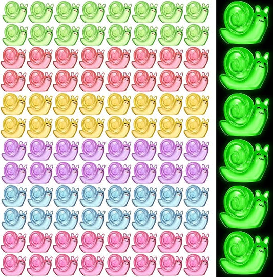 180 Pcs Luminous Resin Snail Miniatures Mini Animals Figures Cute Snail Figurine Fairy Decor Animal Ornament for Garden Landscape Home Accessories Craft Cake Decoration DIY