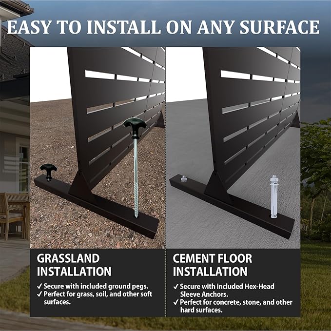 6FT Outdoor Metal Privacy Screen – Decorative Privacy Fence and Room/Garden Divider, Weather-Resistant Freestanding Panel with Stand, Durable Steel for Patio, Garden, Balcony, or Backyard