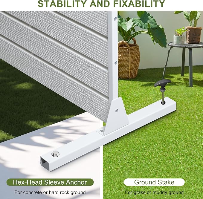 NicBex Privacy Screen Outdoor Freestanding Privacy Screen Fence, 72" H Fence Panels with Metal Stand, HDPE Indoor Decorative Divider for Pool, Garden, Apartment, Bathroom, White