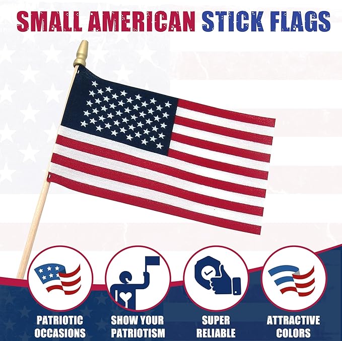Super Tough Small American Stick Flags 4’’x6’’ | Cotton Outdoor Flag on 10’’ Wooden Stick with Spear Tip | Hand Held Flags Patriotic Decor for Various Holiday Parties and National Flag Day | 500 Pack