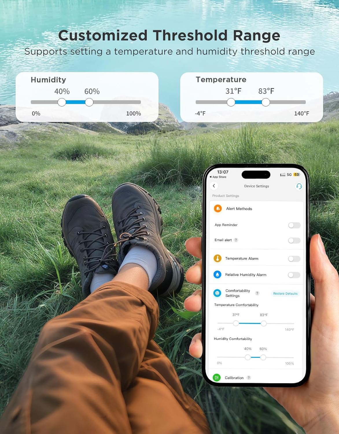 GoveeLife Outdoor Thermometer Hygrometer IP65 Waterproof, Standalone Digital Display, 197ft Buletooth Range, Notification Alerts, 2 Years Data Storage Export, for Camping, Hiking, Patio, Greenhouse