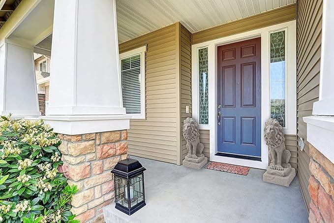 EMSCO Group Guardian Lion Statue – Natural Sandstone Appearance – Made of Resin – Lightweight – 28” Height