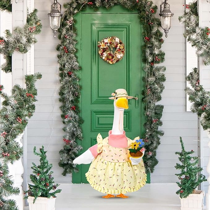 Gardener Porch Goose Outfits Spring Goose Outfit Cute Lawn Porch Goose Clothes Fits 23" Cement Plastic Goose Statue for Outdoor Garden Yard Patio Art Decor(Style2)