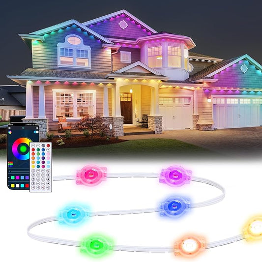 100FT Permanent Outdoor Lights, RGB LED Eaves Lights with App/Remote Control,Waterproof Smart String Lights for Christmas and All Holiday Decor,Daily and Party Lighting,House Roof and Garden Lighting