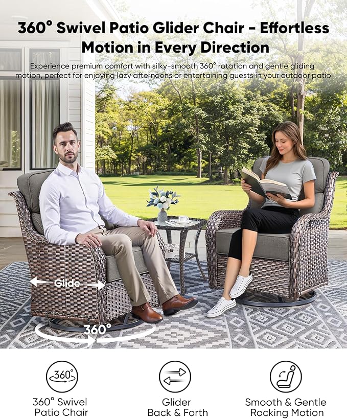 HUMMUH 7 Pieces Wicker Patio Furniture Set with Patio Swivel Chairs Set of 4,High Back Outdoor Sofa Ottomans,6 Inch Thick Cushions Outdoor Conversation Set for Porch, Balcony, Deck