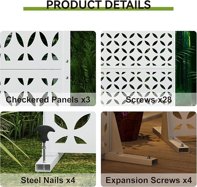 Heavy-Duty Outdoor Privacy Screen for Patio, Balcony, Backyard - 72" H * 44" W Metal Room Divider with Classic Clover Pattern, Anti-Tipping Kit, Weather Resistant, Easy Assembly (White-SYC)