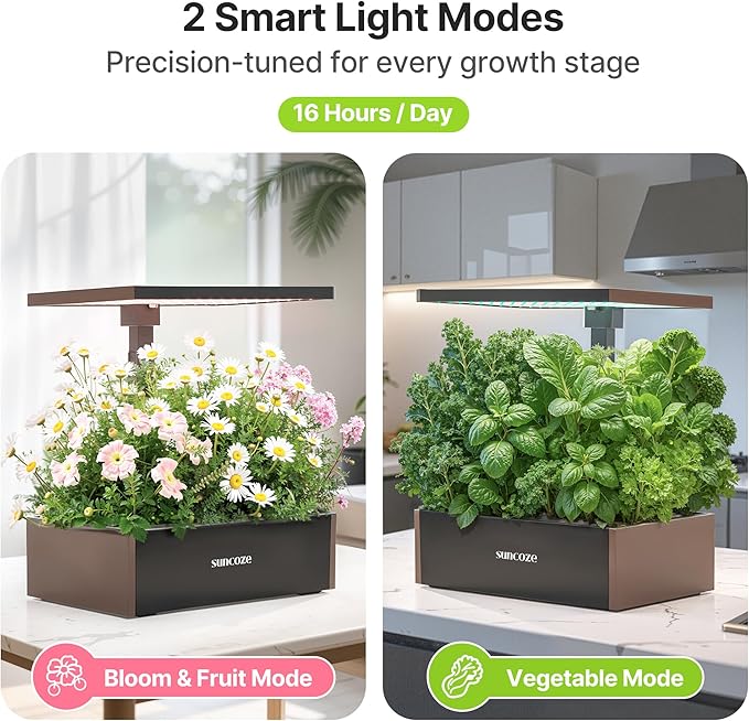 SUNCOZE Hydroponics Growing System Kit, 20 Pods Indoor Herb Garden with 10L Water Tank & Adjustable Height 25", 30W LED Grow Light, LCD Display with Veg/Flower Modes, Pump & Low Water Reminder, Black