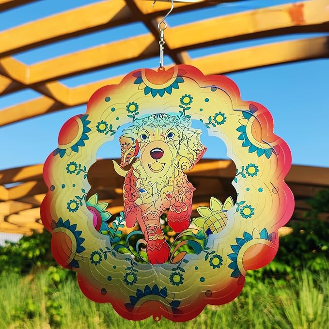 DJUAN Dog Stainless Steel Wind Spinners- Dog Memorial Gifts for Women Mom Grandma Wife, Pet Memorial Wind Spinner for Outdoor Garden Decor,12 inch Hanging Wind Spinner for Dog Lovers Gifts