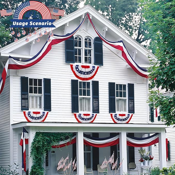 2x20 Ft Red White and Blue Banner Decorations 3 Pack,4th of July Banners for Outside,Bunting Flags for Independence Day,Labor Day,Veterans Day,Memorial Days