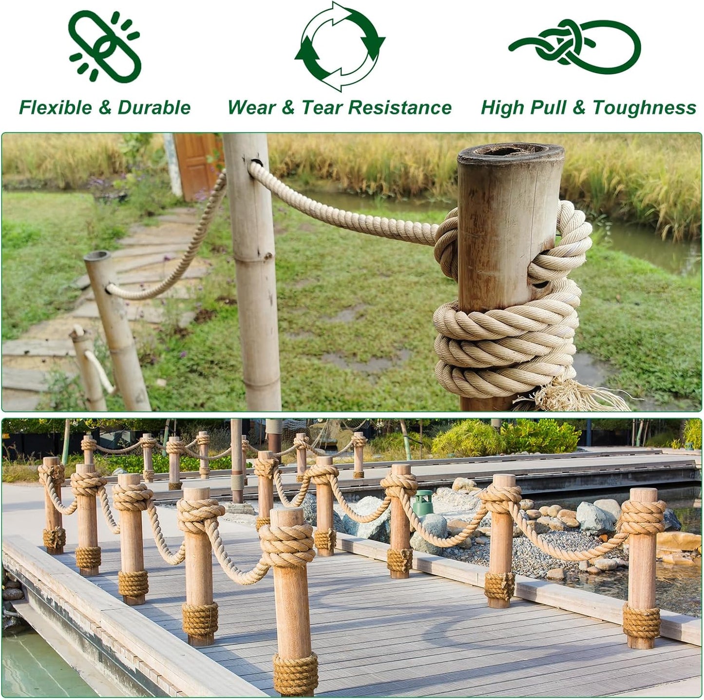 PATIKIL 5/8" x 100 ft Twisted Manila Rope Jute Ropes Natural Thick Jute Twine Burlap for Docks Railings Bundling Craft Tug of War Decorating