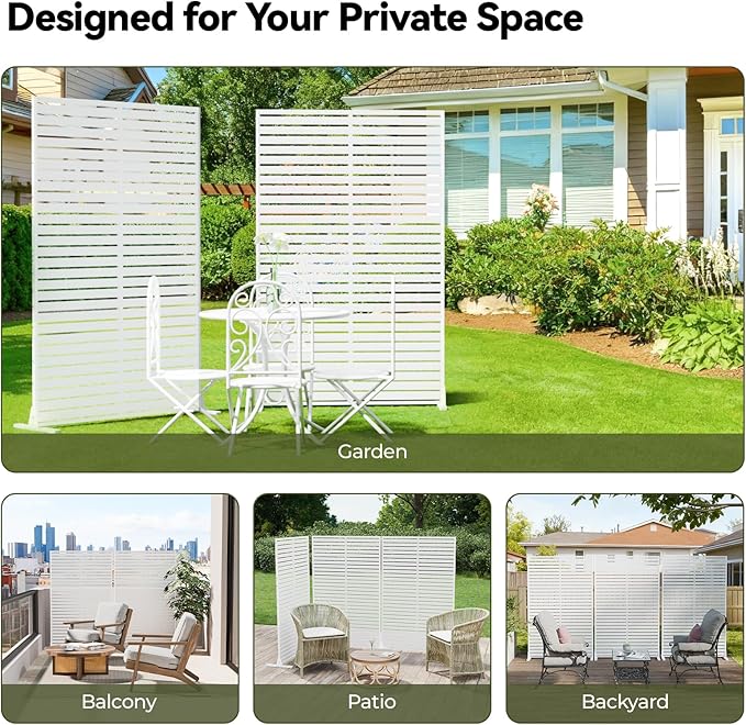 Privacy Screen Outdoor Freestanding Fence Panel, 72" H×47" W HDPE Decorative Screen Panel with Stand & 6 Panel, Air Conditioner Fence, Privacy Panels for Patio, Balcony, Garden, Backyard