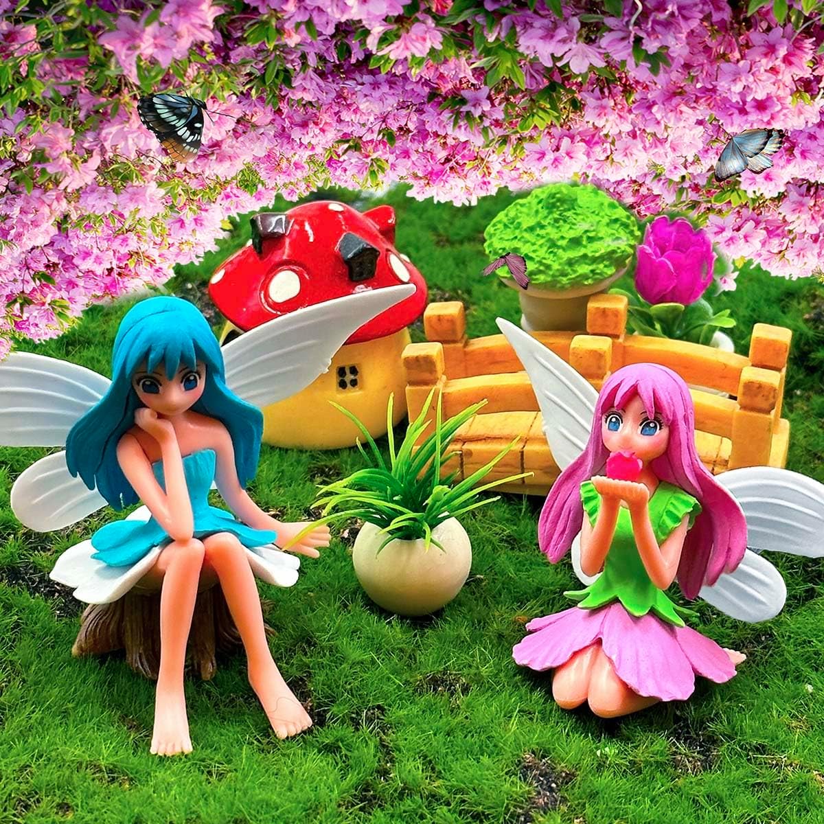 Miniature Fairy Figurines - 4Pcs Small Flower Fairies Ornaments Resin Mini Fairy Figurines Tiny Elf for DIY Fairy Garden Flower Pot Bonsai Micro Landscapes Craft Decoration Accessories (purple)