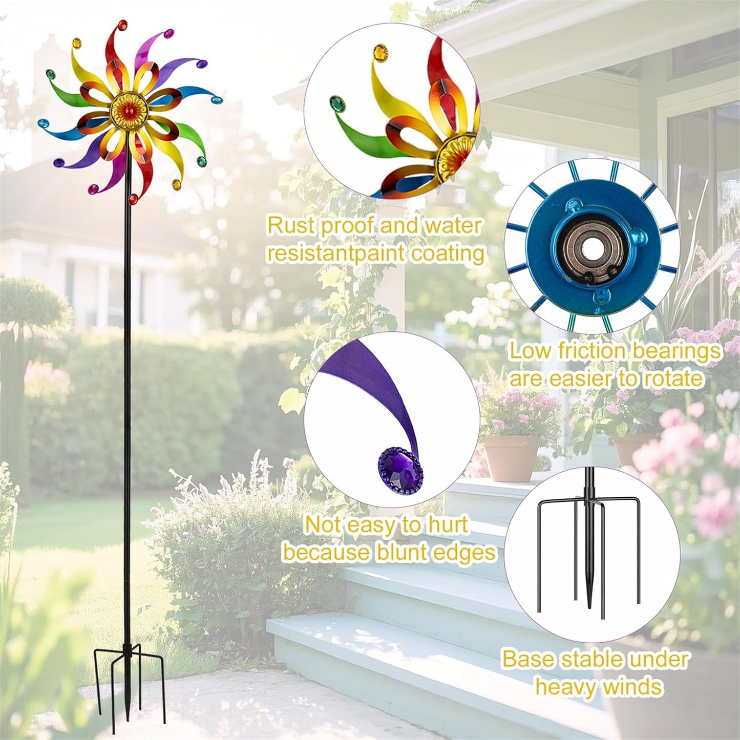 Wind Spinners Outdoor Yard Decoration - Windmill Wind Sculptures & Spinners Metal Yard Art Flower Pinwheels for Garden Patio Lawn Decor