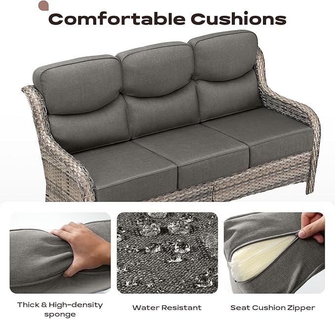 Rilyson Wicker Outdoor Patio Furniture Set - 8 Piece Patio Conversation Sets with Swivel Rocker Chairs, Ottomans, Sofa and Table, 6 inch Cushions, Deep Seating, for Porch Deck Mixed Grey/Grey