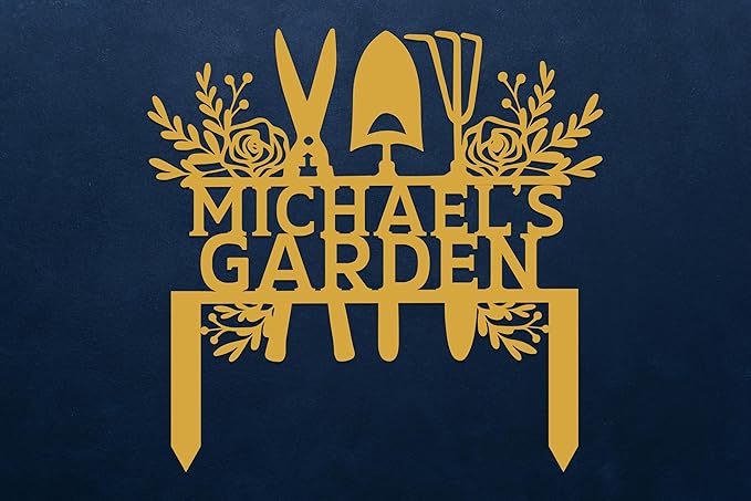 Custom Metal Garden Tools Sign with Stakes, Personalized Garden Name Sign, Yard Art, Patio Decorations, New Home Gift, Garden Decorative, Gardening Tools Sign for Outdoor, Large Housewarming Gift