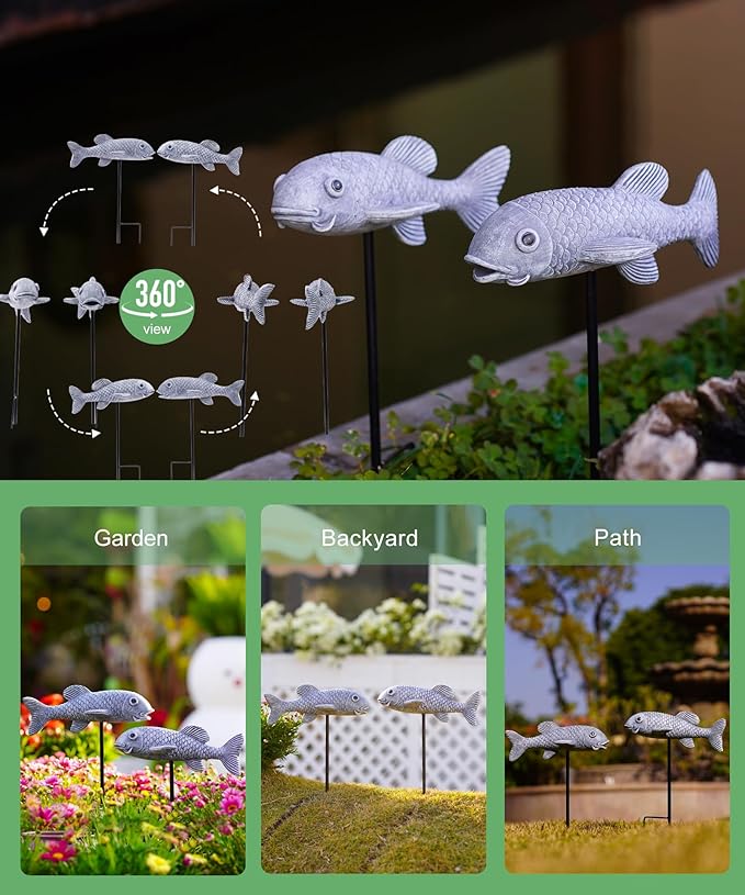 Outdoor Koi Fish Statues 2Pack: Garden Sculpture Ornaments Pond Decor for Yard Lawn Patio Porch Outside Decorative Gifts for Grandma Women Mom