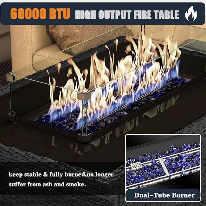 Patio Furniture Set with Fire Pit Table, 15 Pieces Outdoor All-Weather Wicker Conversation Sectional Chair Sofa Set