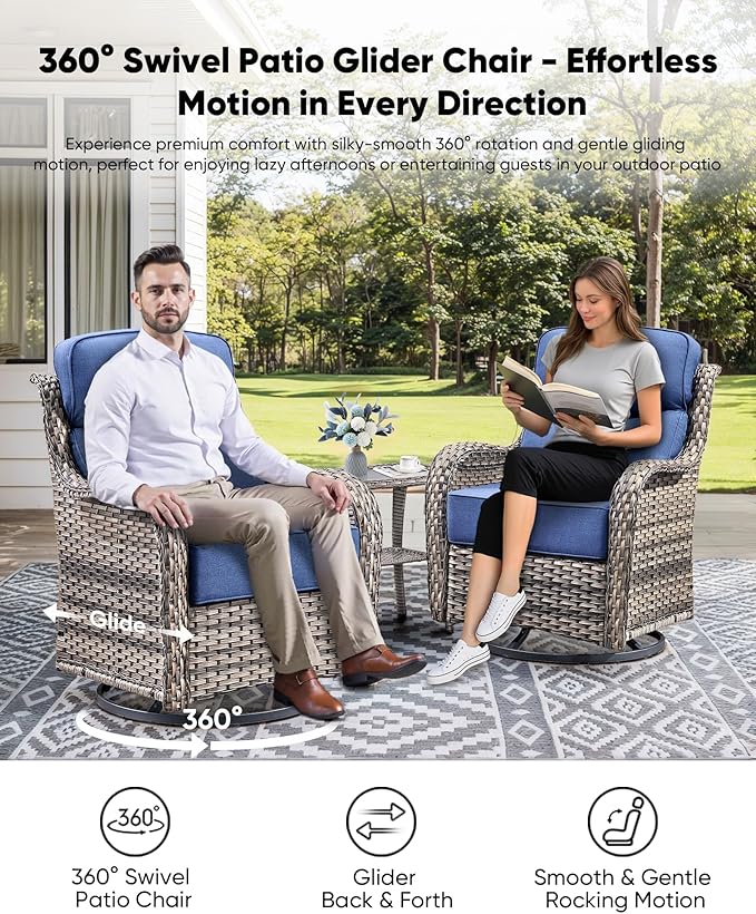 HUMMUH 6 inch Thick Cushion Wicker Patio Furniture Set with Outdoor Swivel Rocker Patio Chairs,High Back Outdoor Couch and Coffee Table for Porch Garden Deck