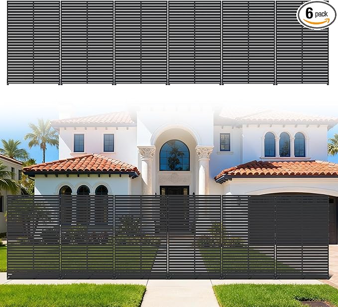 Privacy Screen Outdoor Freestanding Fence Panel, 72" H×47" W HDPE Decorative Screen Panel with Stand & 6 Panel, Air Conditioner Fence, Privacy Panels for Patio, Balcony, Garden, Backyard