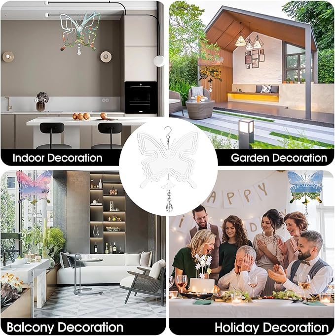 Sublimation Wind Spinner Blanks 8 Inch 4 Pack Wind Spinners Sublimation Blanks with Crystal Pendant Aluminum Metal Wind Spinners for Yard Garden Indoor Outdoor Window Porch Decoration（Butterfly