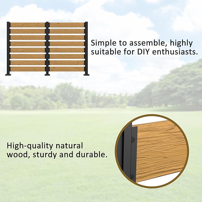 MUPATER 49'' H×78'' W Outdoor Fence Privacy Screen, No Dig Wooden Privacy Screen for Hard Ground and Soil, 2 Way to Use, Aluminum Post, Privacy Fence Panel, Air Conditioner Fence,Natural (2 Panels)