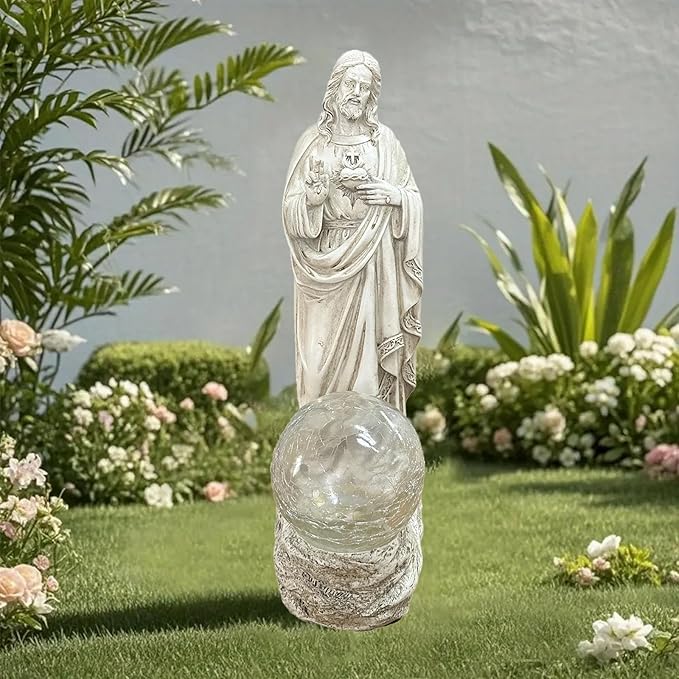 Jesus Statue Outdoor Decor Solar Lights, Religious Garden Statue, Blessed Father Outdoor Figure for Home/Garden Decor, Gift for Men/Father(11.22" H)