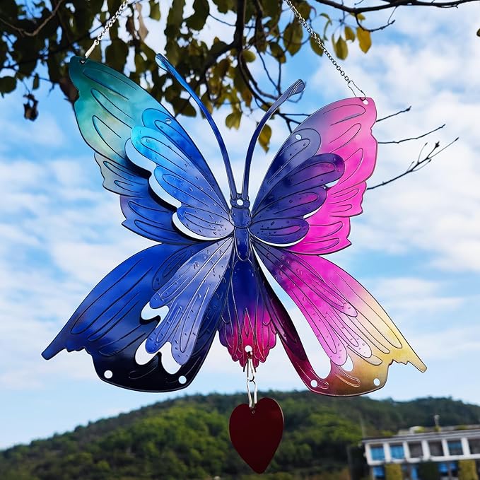 Butterfly Gifts for Women Mom Grandma,Stainless Steel Butterfly Outdoor Statues for Yard Art Ornaments Window Porch Patio Home House Wall Decorations - Birthday Gift for Mother's Day Christmas