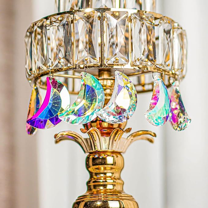 6pcs Colorful Crystal Faceted Half Moon Prisms Chandelier Lamp Lighting Drops Pendants Prisms Hanging Crystals Suncatcher for Window Garden Home Decoration