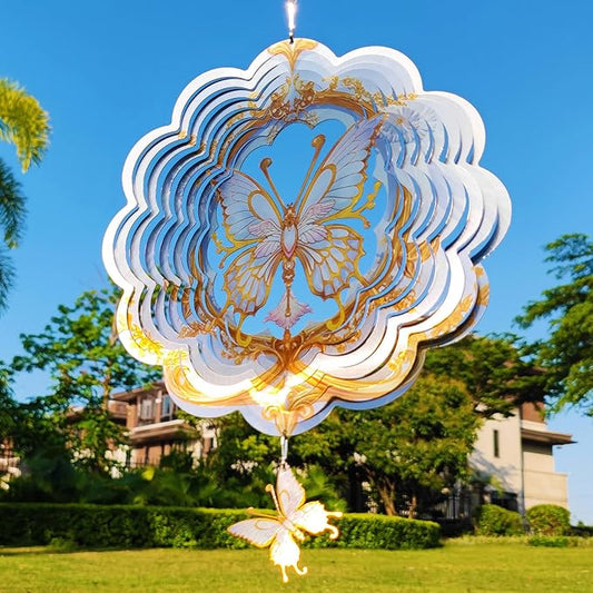 DJUAN Butterfly Stainless Steel Wind Spinners- Butterfly Gifts for Women Mom Grandma Wife, 12 inch Hanging Wind Spinner for Yard Garden Outdoor Decor,Birthday Gift for Mother's Day Christmas