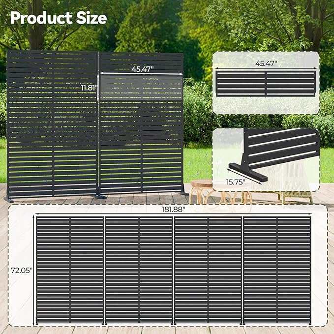 Privacy Screen Outdoor Freestanding Fence Panel, 72" H×47" W HDPE Decorative Screen Panel with Stand & 6 Panel, Air Conditioner Fence, Privacy Panels for Patio, Balcony, Garden, Backyard