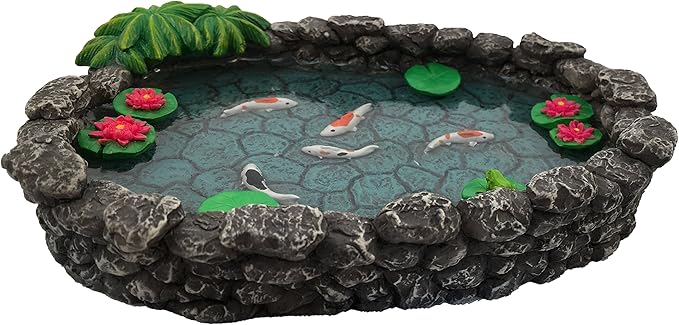 GlitZGlam KOI Miniature Pond for a Fairy Garden. A Miniature Pond for a Miniature Fairy Garden and Enchanted Garden Accessories