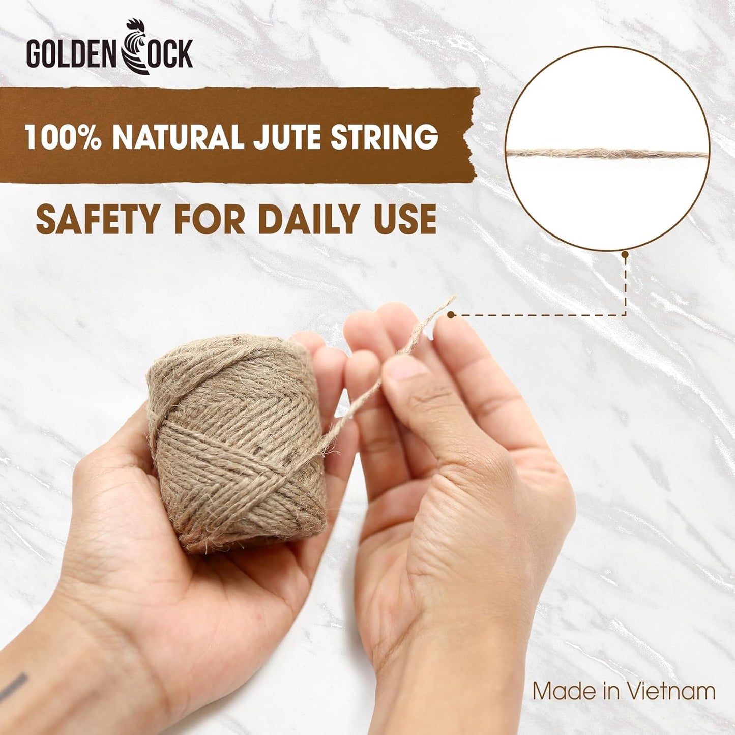 2mm - 164FT Natural Jute Twine Rope String - for Crafts Gardening Plant Accessories Gift Wrapping, Arts Packing Material Christmas Twine Bulk Wedding Decor
