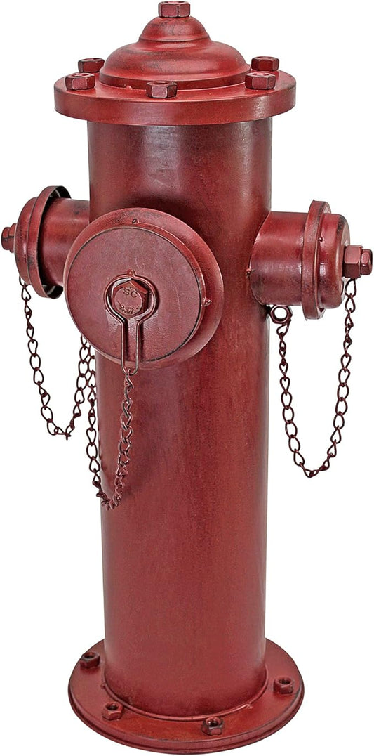 Design Toscano Fire Hydrant Statue Puppy Pee Post and Pet Storage Container, Large 23 Inch, Metal, Full Color