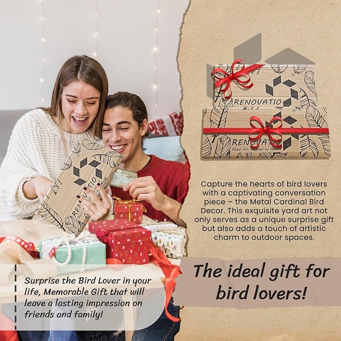 Renovatio Metal Bird Decor – Stylish Decoration for Yard & Garden – Perfect Outdoor Yard Art – 12 Gauge Thick Steel – Ideal Backyard Decor & Bird Ornaments – Cardinal Bird (Black)