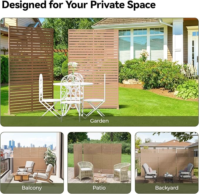 Privacy Screen Outdoor Freestanding Fence Panel, 72" H×47" W HDPE Decorative Screen Panel with Stand & 6 Panel, Air Conditioner Fence, Privacy Panels for Patio, Balcony, Garden, Backyard