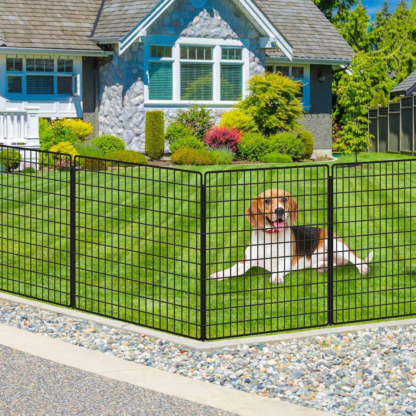 10 Panels Dog Fence Outdoor for Yard, 36 in(H) X 25 ft(L) Decorative Garden Fence Rustproof No Dig Animal Barrier Fencing Metal Wire Panel Border Patio Rabbits Ground Stakes Fencing